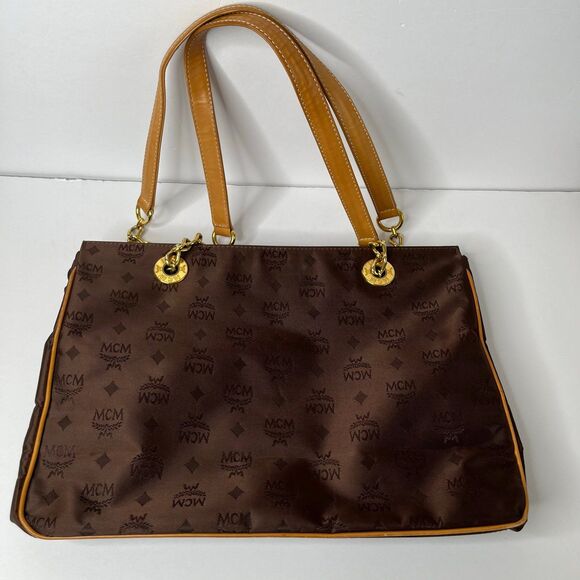 MCM Authentic Leather And Nylon Shoulder Bag Tote Purse - Picture 3 of 12